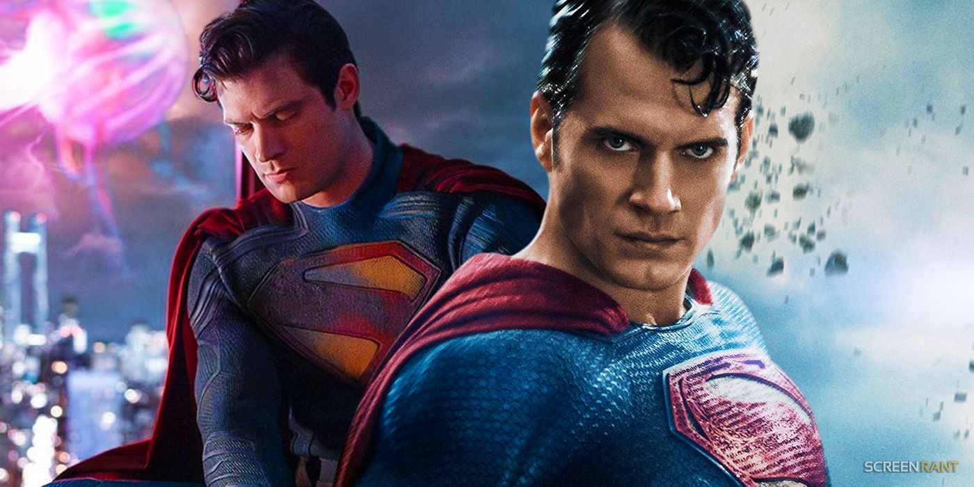 David Corenswet and Henry Cavill's versions of Superman