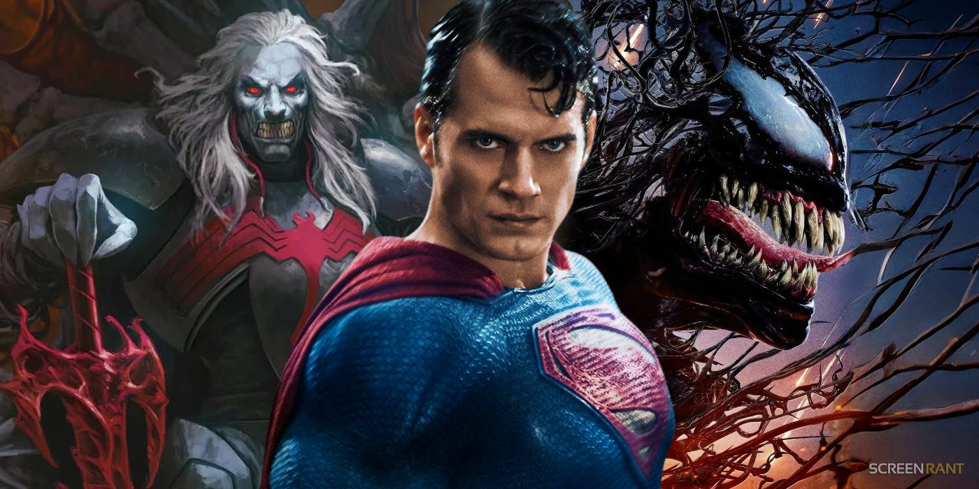 Henry Cavill as Superman next to Marvel's Knull and Sony's Venom