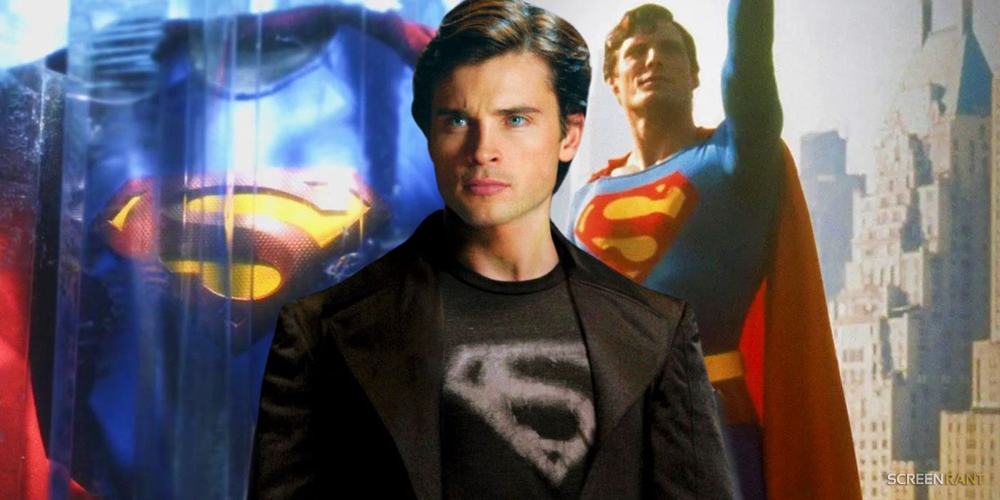 Tom Welling and Christopher Reeve's versions of Superman side by side