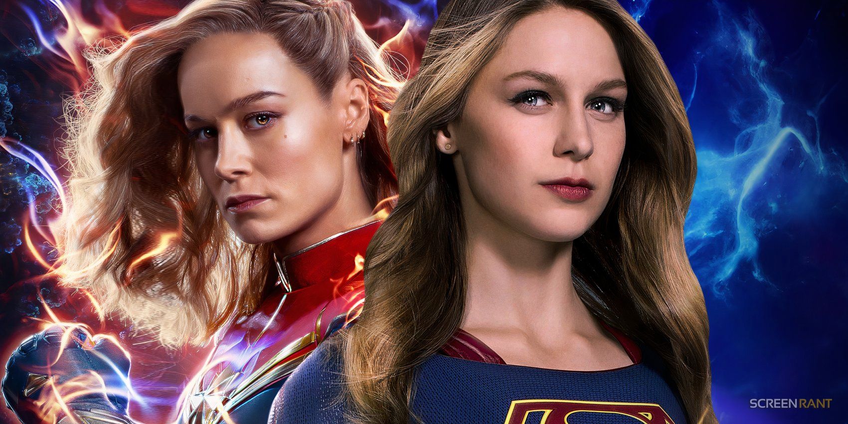 Brie Larson Captain Marvel with Melissa Benoist Supergirl