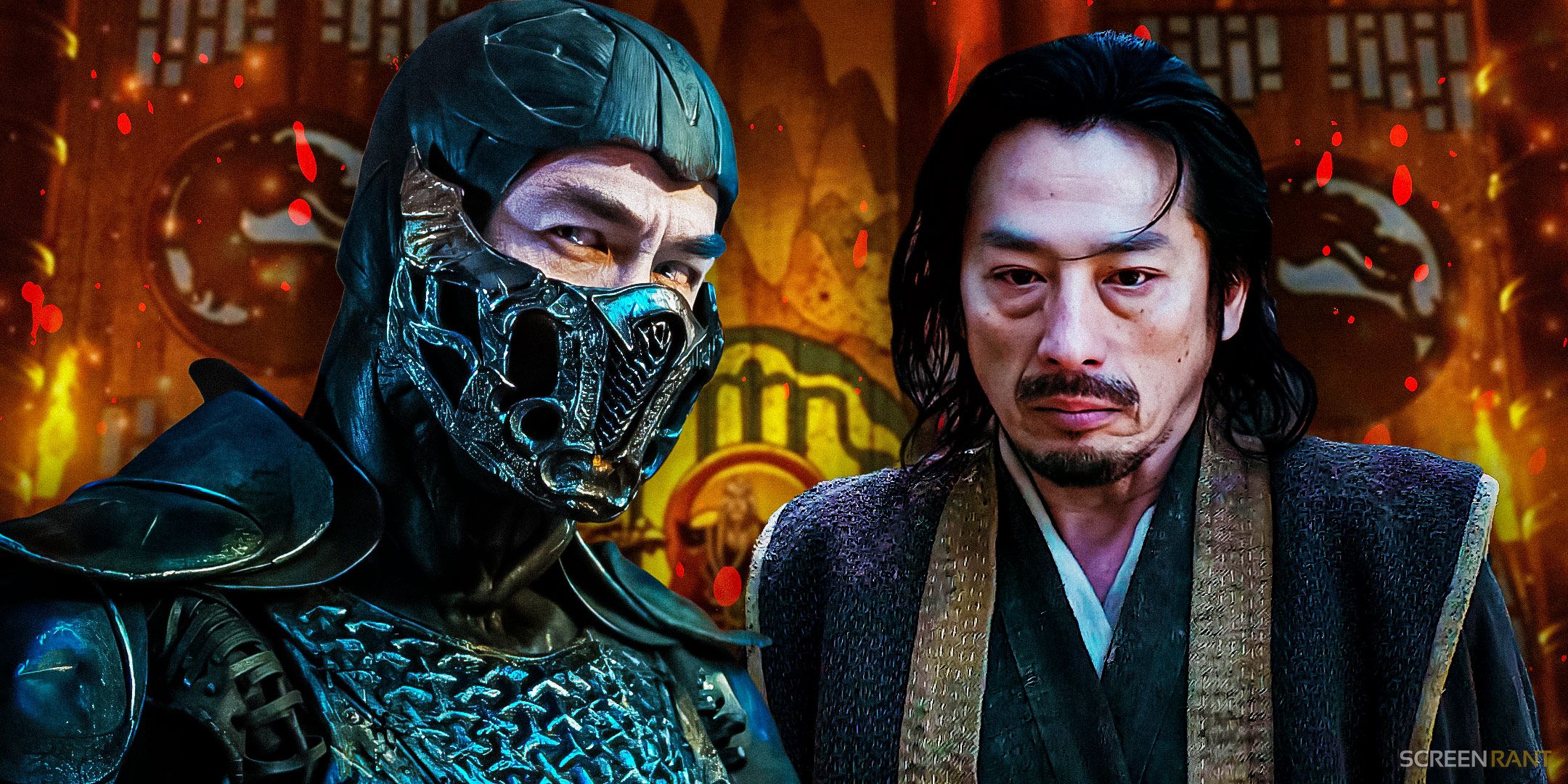 Hiroyuki Sanada as Hanzo Hasashi/Scorpion alongside Sub-Zero from Mortal Kombat 2021