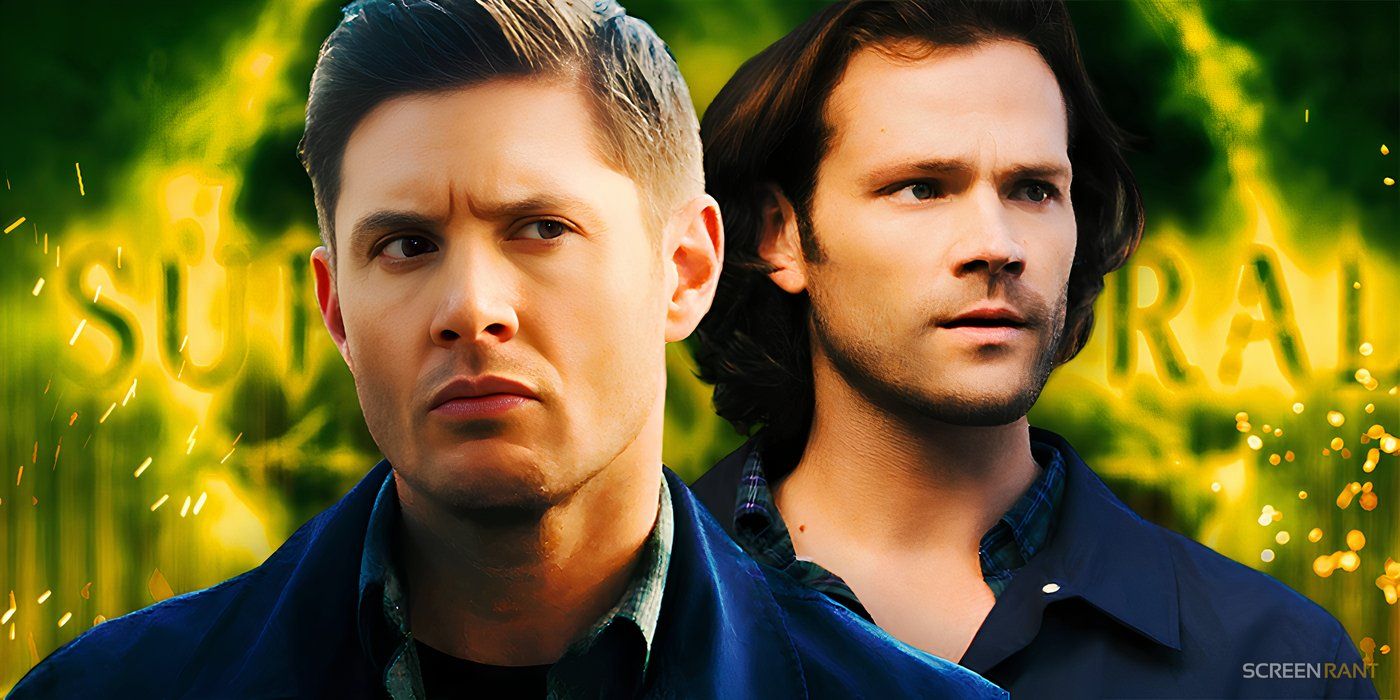 Jensen Ackles as Dean Winchester and Jared Padalecki as Sam in front of Supernatural logo.