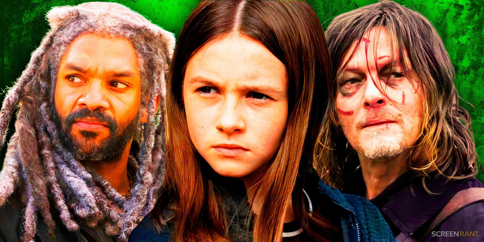 Daryl, Judith, and Ezekiel from The Walking Dead.