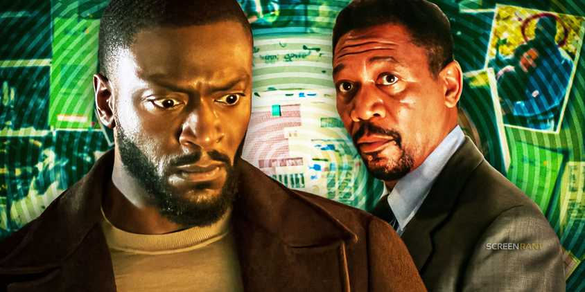 The Morgan Freeman and Aldis Hodge versions of Alex Cross with some crime scene photos