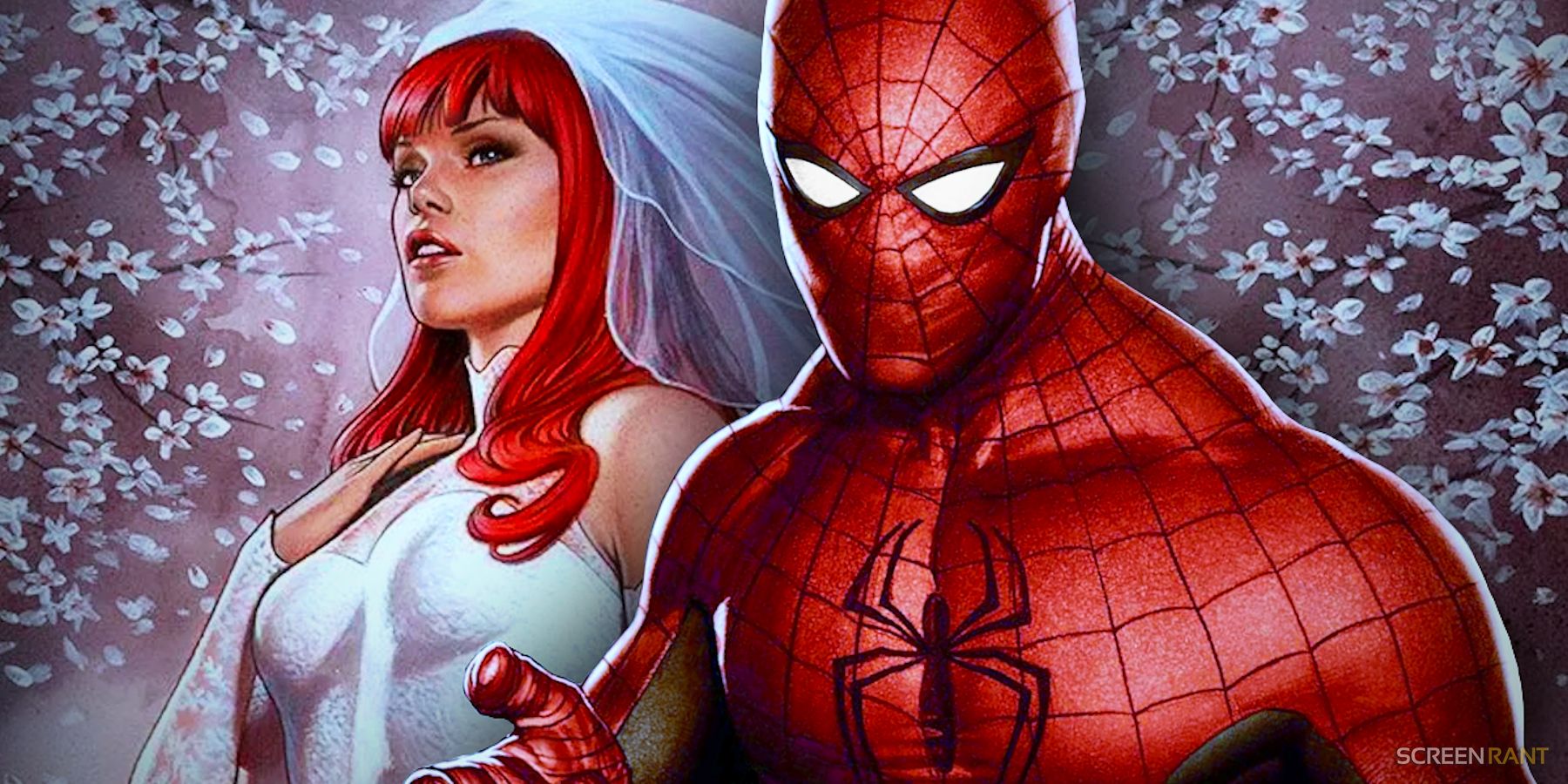 Spider-Man y Mary Jane con un vestido de novia de cómic de Adi Granov