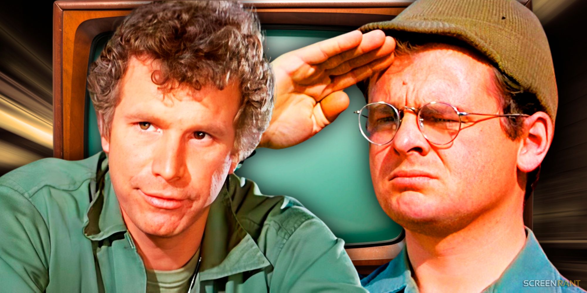 Gary Burghoff&rsquo;s Radar saluting with Wayne Rogers' Trapper from MASH