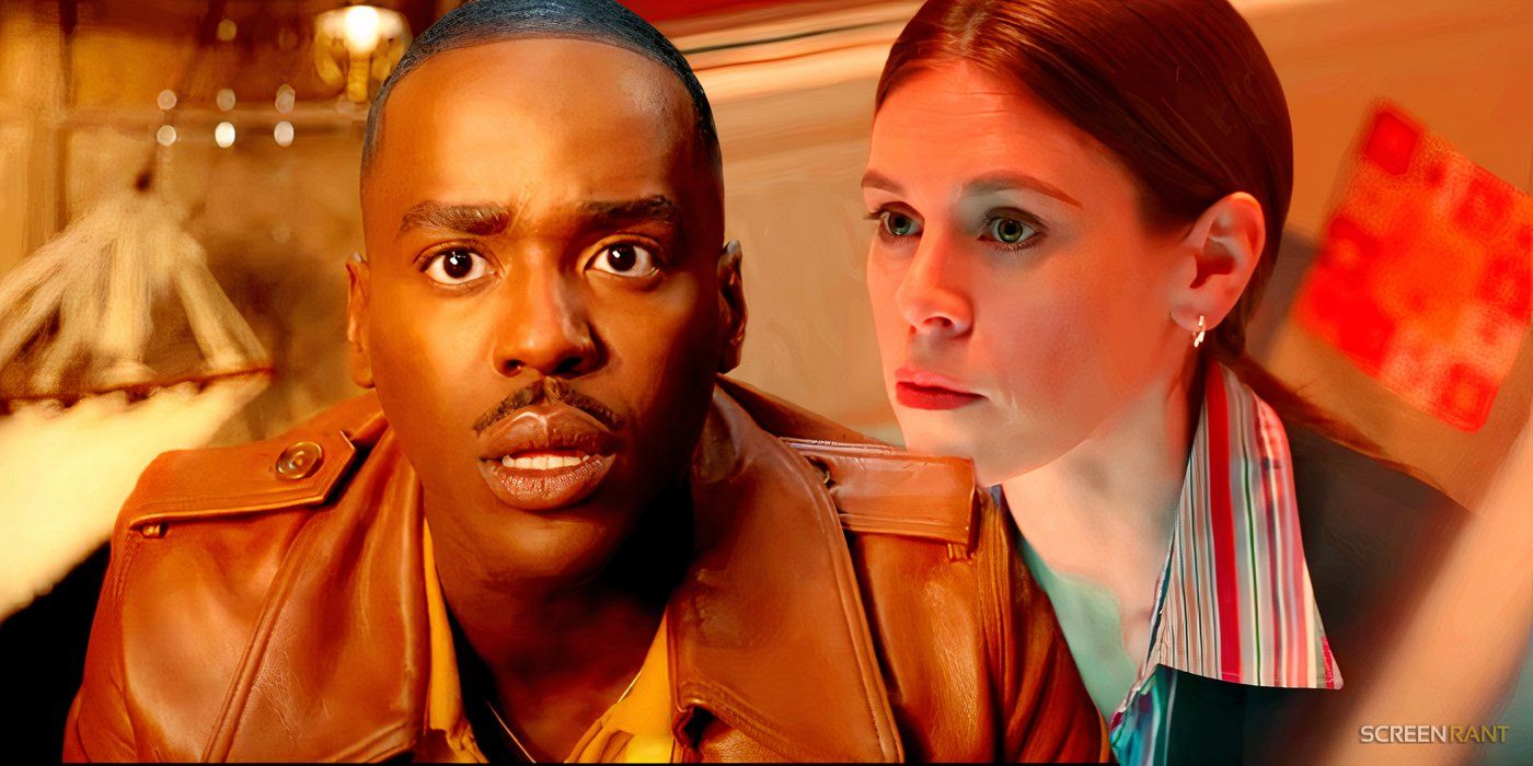 Ncuti Gatwa as the Fifteenth Doctor looking curious and Stephanie de Whalley as Anita at a desk in Doctor Who.