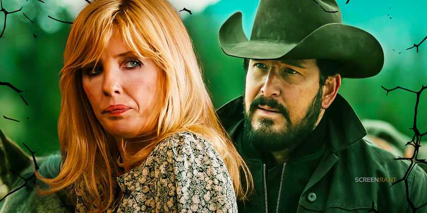 A ScreenRant Custom Image of Kelly Reilly as Beth and Cole Hauser as Rip with a teal green background