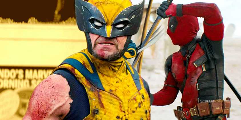 Hugh Jackman with the Wolverine mask and Ryan Reynolds' Deadpool fighting with katanas in Deadpool & Wolverine