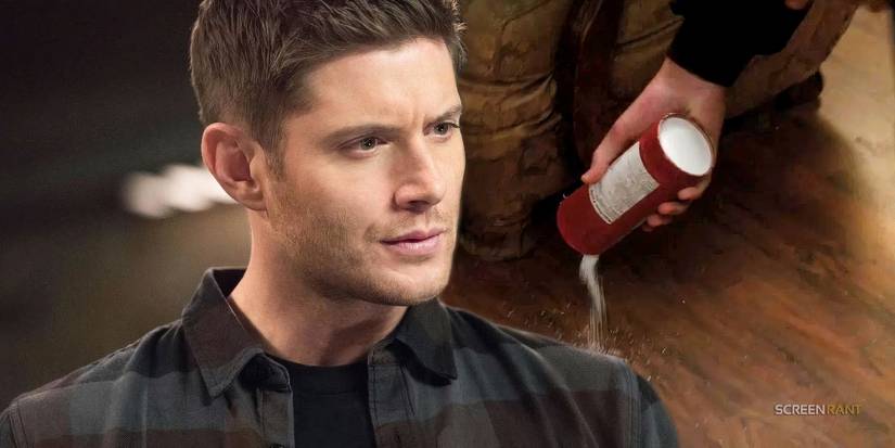 Jensen Ackles as Dean Winchester and salt pouring in Supernatural.