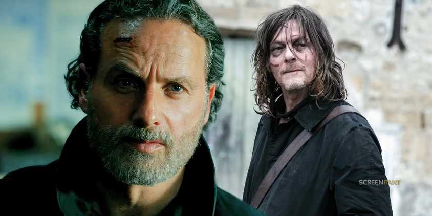 Andrew Lincoln as Rick Grimes and Norman Reedus as Daryl Dixon in The Walking Dead