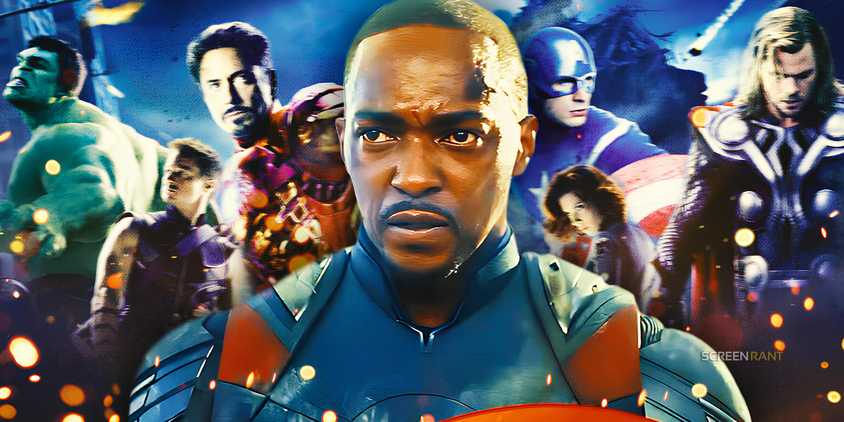 Sam Wilson's Captain America in front of the Avengers