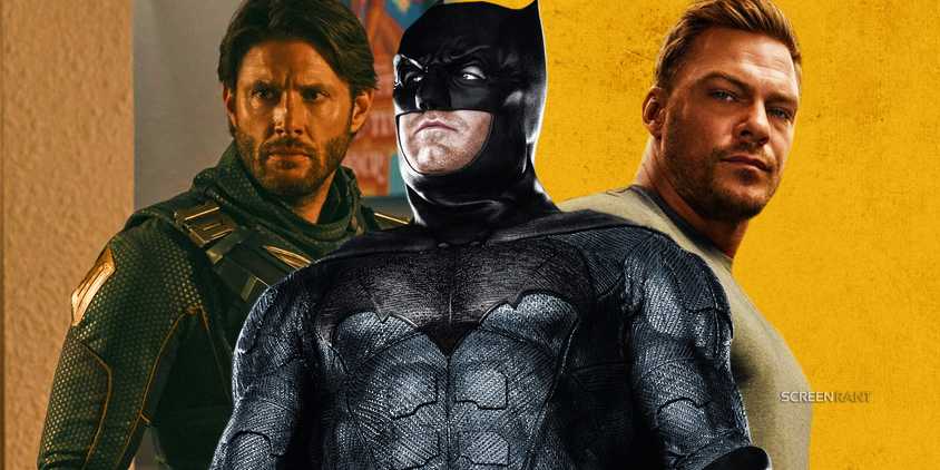 Jensen Ackles as Soldier Boy and Alan Ritchson as Reacher next to Ben Affleck's Batman