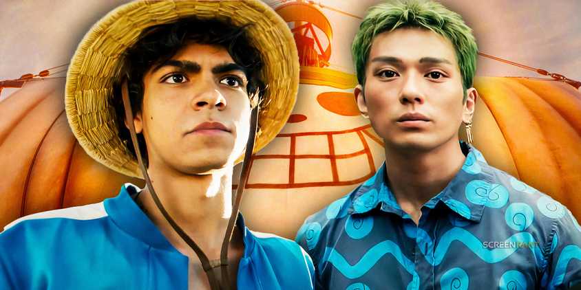 Inaki Godoy as Luffy and Mackenyu as Zoro in live-action One Piece.