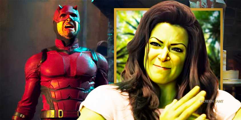 Charlie Cox fighting as Daredevil next to Tatiana Maslany as She-Hulk