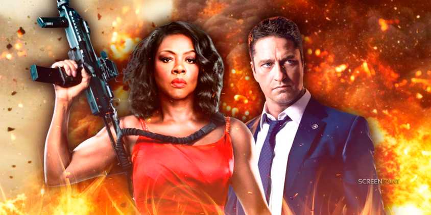 Viola Davis in action pose from G20 with Butler as Mike Banning in London Has Fallen