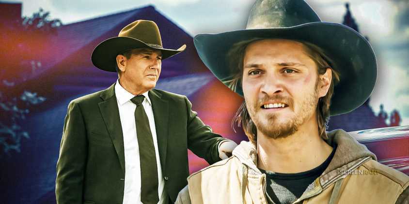 A custom collage of Kevin Costner as John Dutton and Luke Grimes as Kayce Dutton in Yellowstone with a ScreenRant watermark
