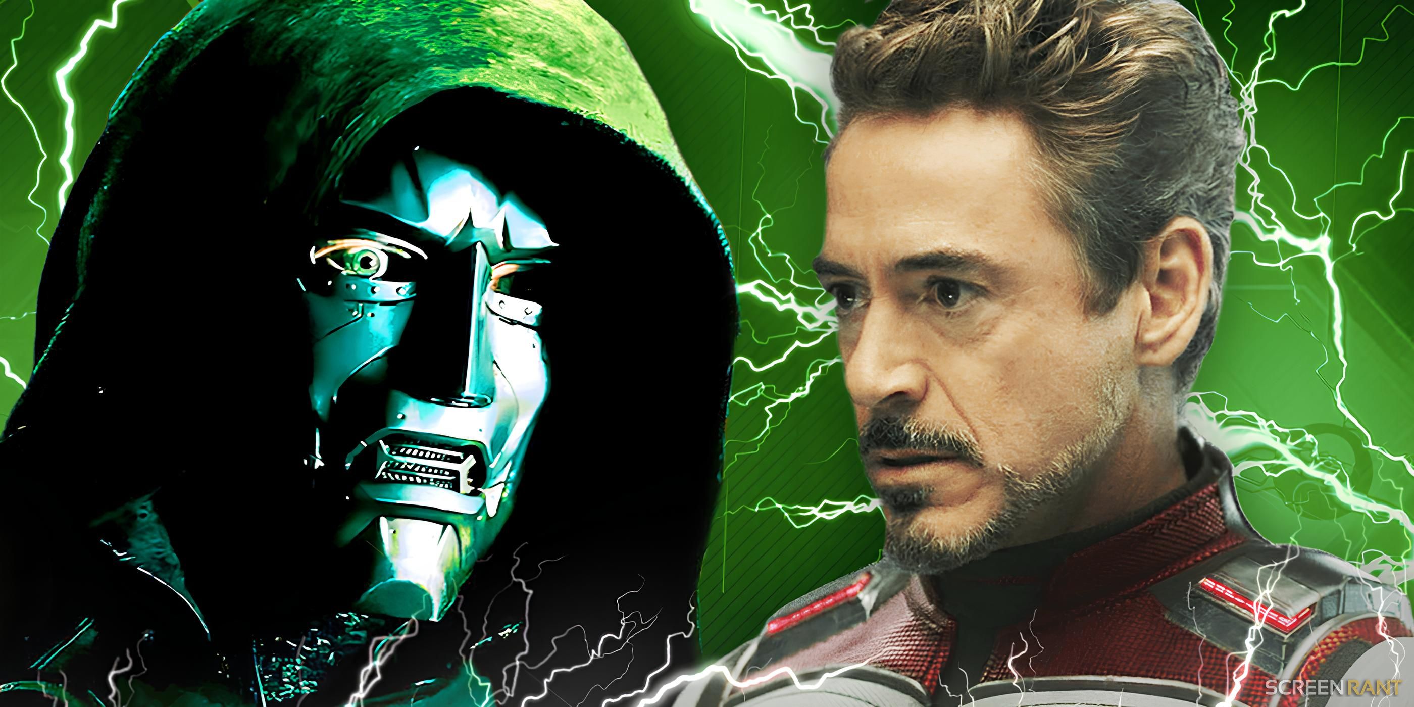 Julian McMahon fully suited up as Doctor Doom next to Robert Downey Jr.'s Tony Stark