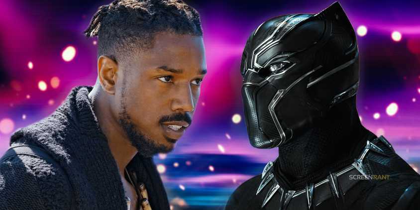 Michael B Jordan as Killmonger in the MCU and Chadwick Boseman as Black Panther