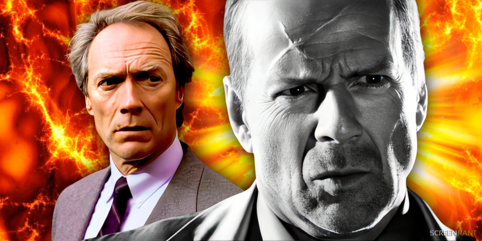 Clint as Dirty Harry in The Dead Pool with Bruce Willis as Hartigan from Sin City (2005)