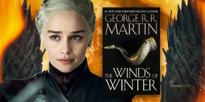 Daenerys Targaryen (Emilia Clarke) in Game of Thrones with The Winds of Winter book art