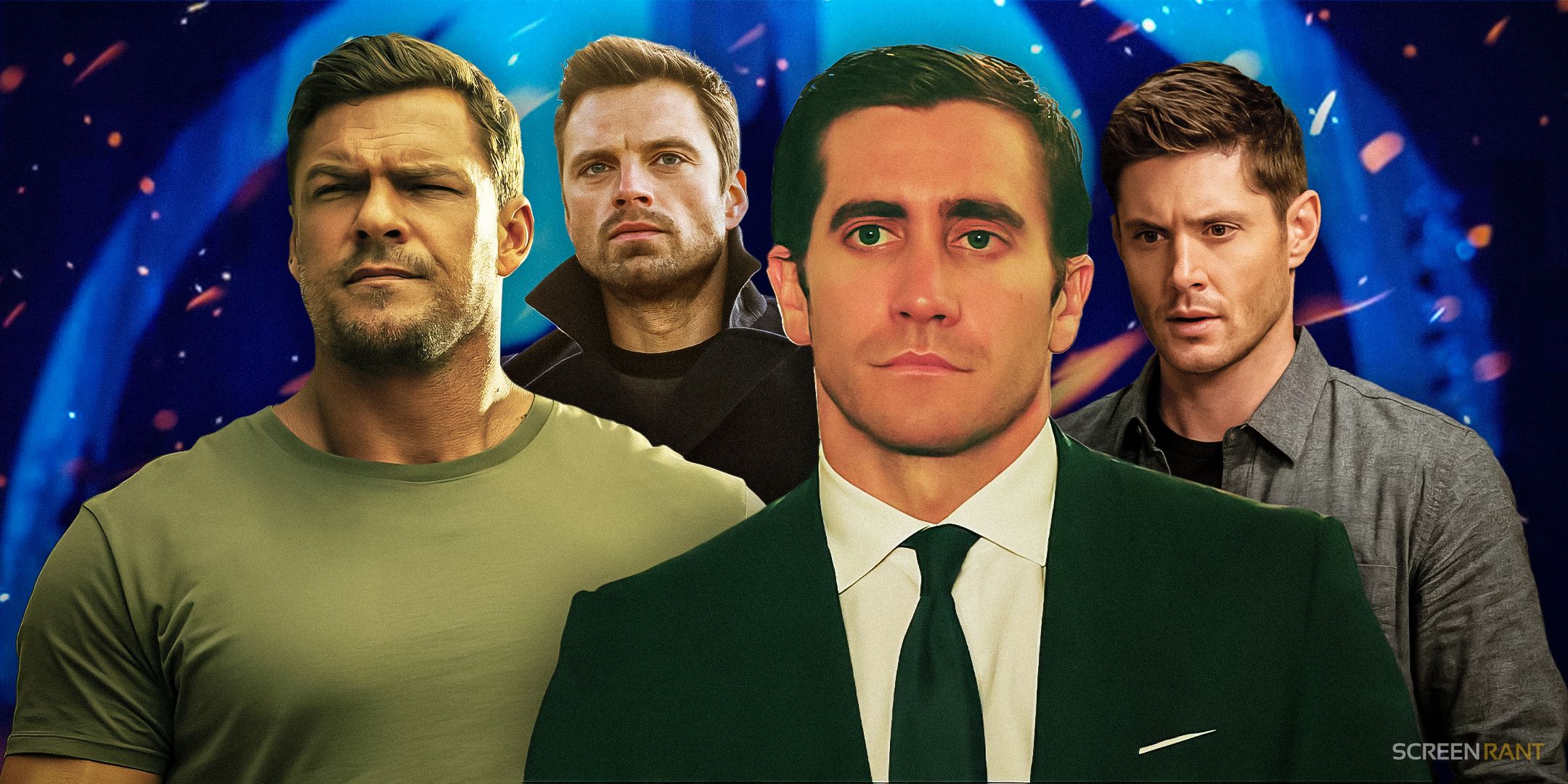 Jensen Ackles, Sebastian Stan, Alan Ritchson &amp; Jake Gyllenhaal brooding and Batman Imagery