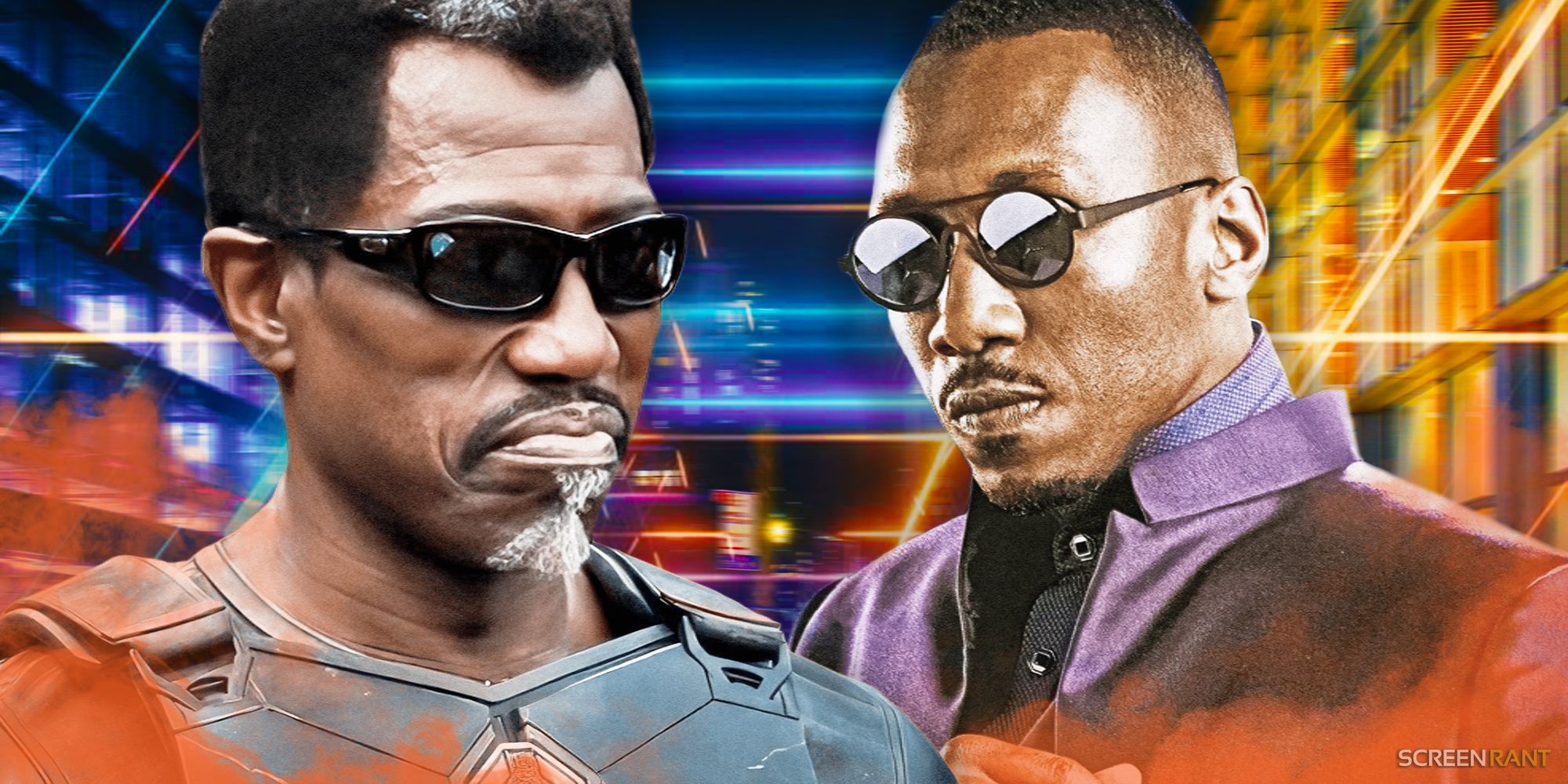Mahershala Ali looking stoic as Vector from Alita next to Wesley Snipes' Blade from Deadpool &amp; Wolverine