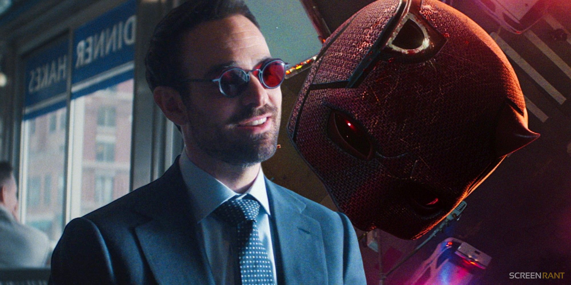 Matt Murdock smiling and his mask falling in Daredevil: Born Again