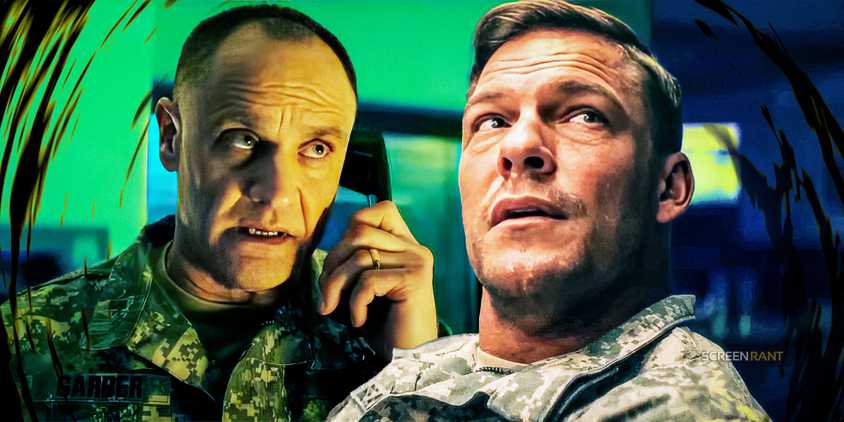 Garber talking on the phone alongside Reacher in his Army uniform