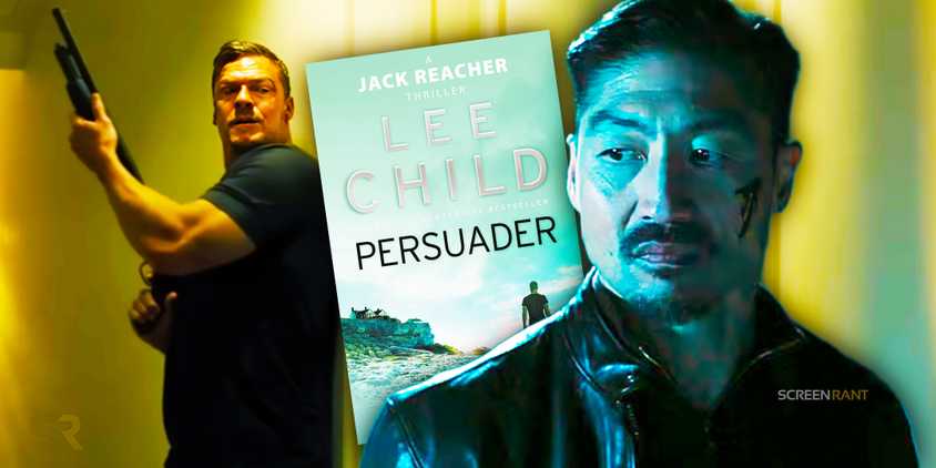 Reacher holding a Mossberg Persuader shotgun with Quinn (Brian Tee) looking nervous