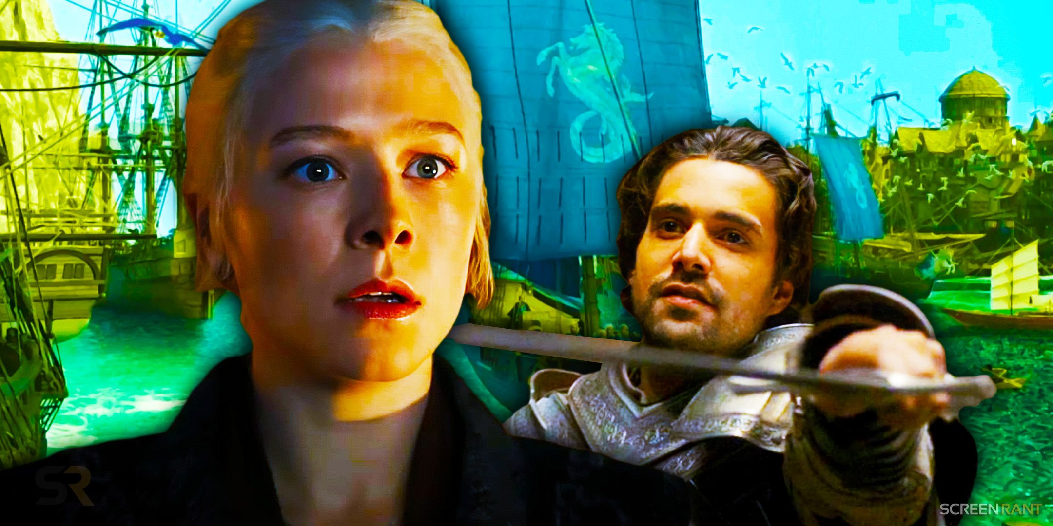 Rhaenyra Targaryen, Criston Cole, and the Velaryon fleet in House of the Dragon