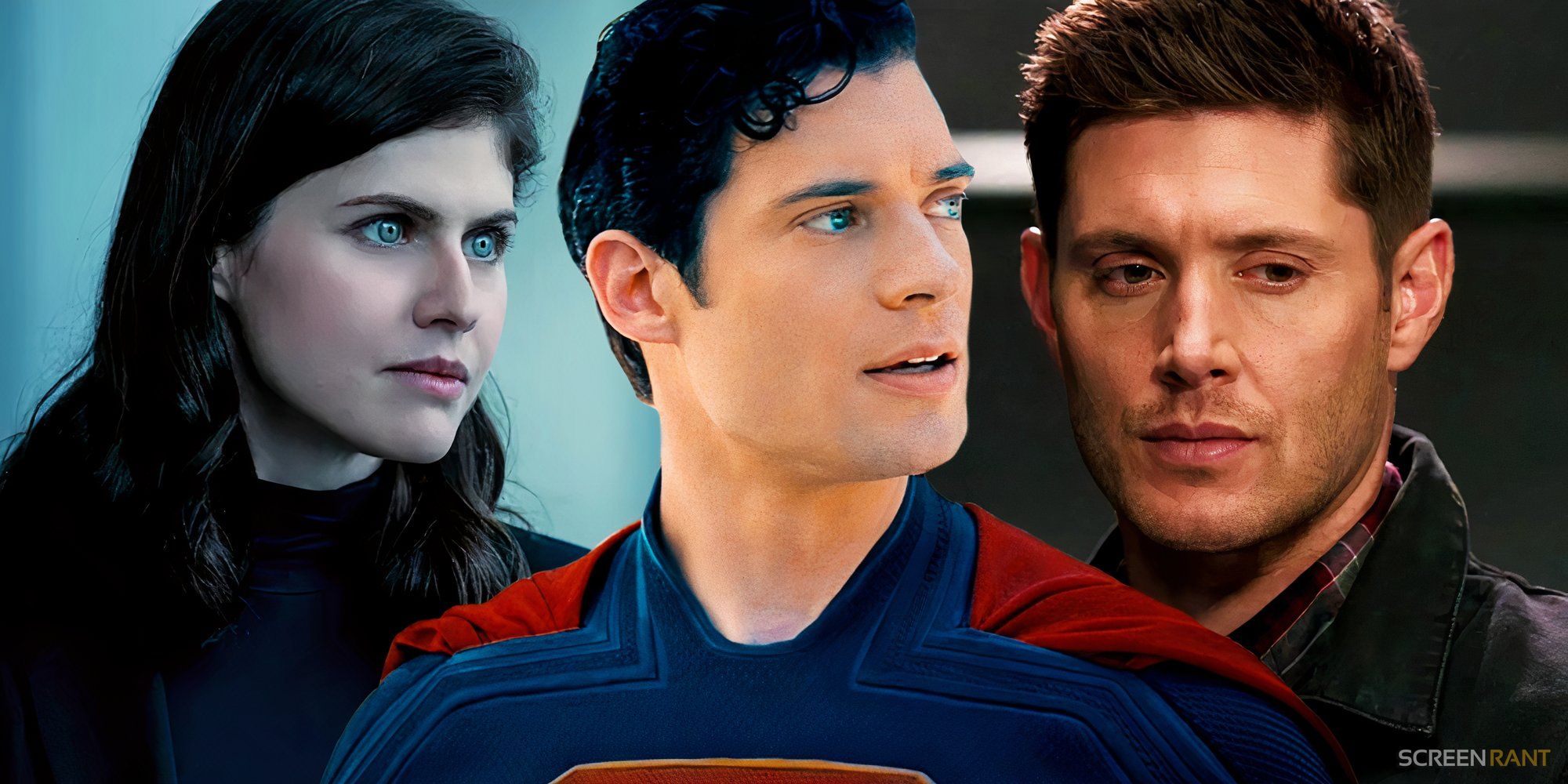 Alexandra Daddario, David Corenswet as Superman, and Jensen Ackles