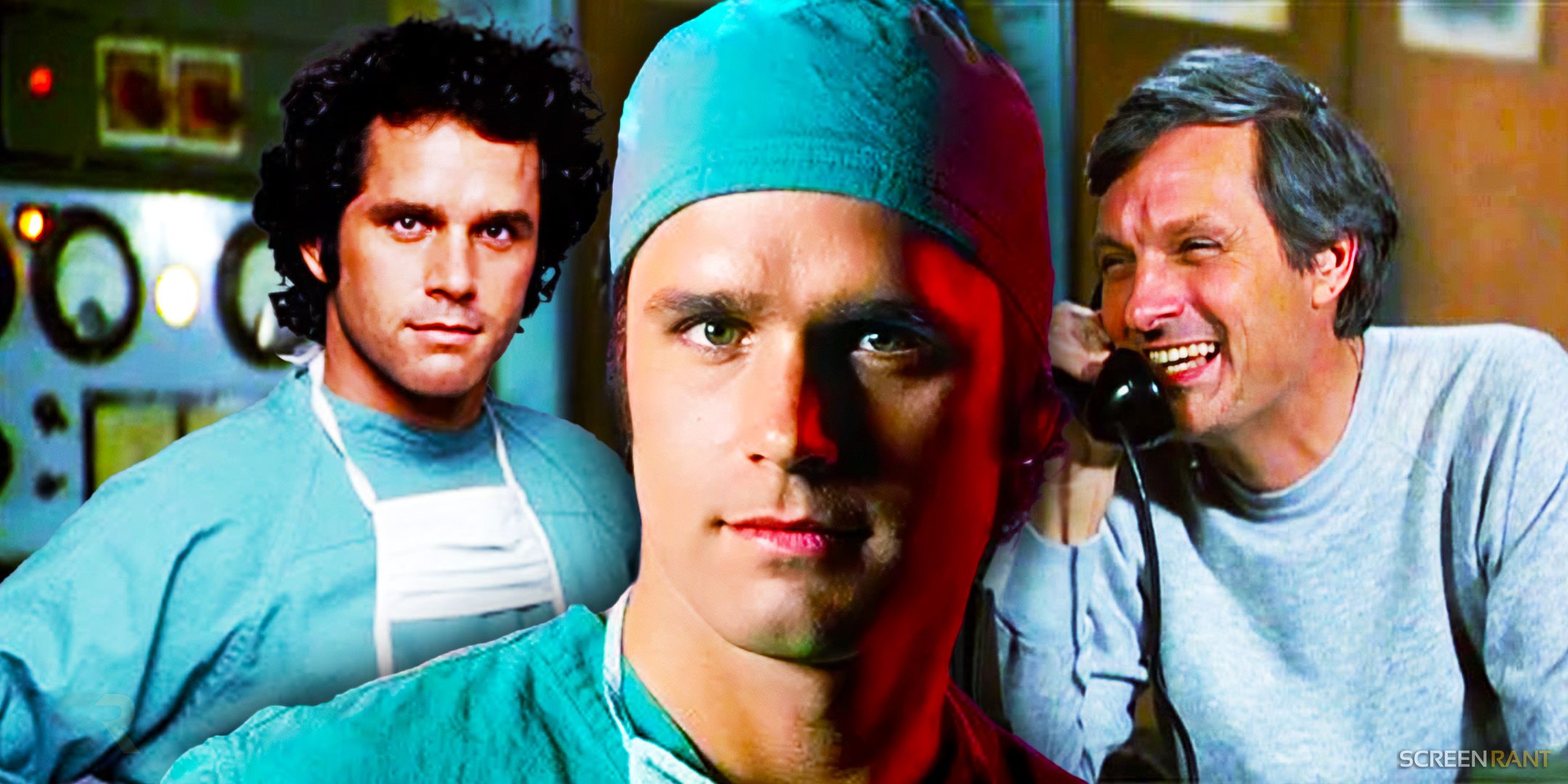 Gonzo (Gregory Harrison) from Trapper John, MD with Hawkeye (Alan Alda) laughing