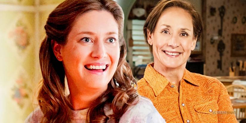 Zoe Perry as Mary in Young Sheldon and Laurie Metcalf in The Conners