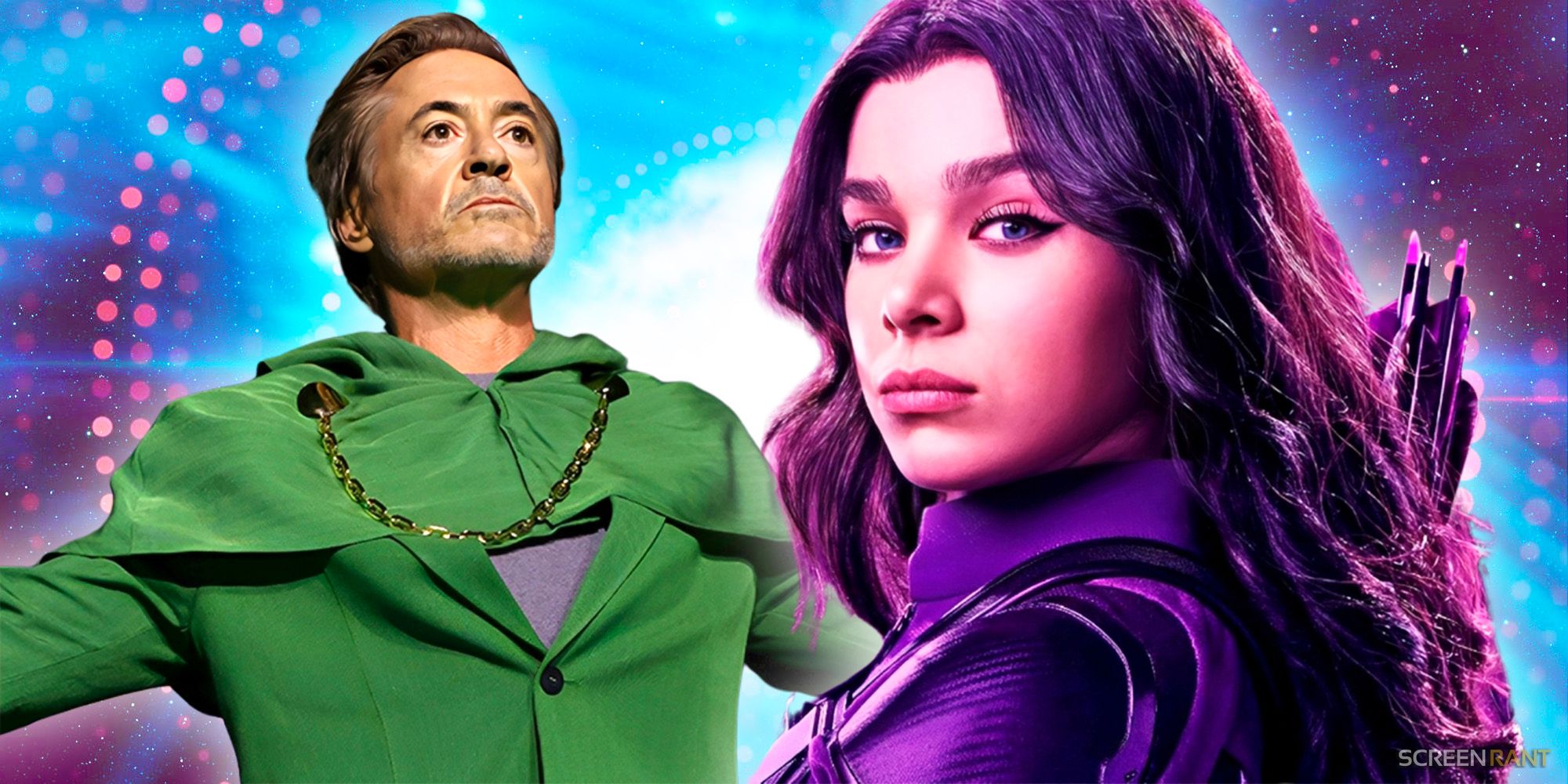 Robert Downey Jr. announcing at SDCC 2024 that he&rsquo;s Doctor Doom next to Hailee Steinfeld suited up as Hawkeye