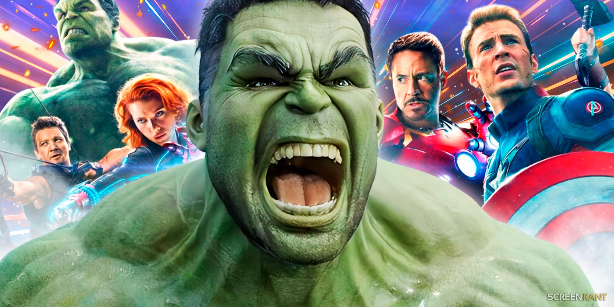 Mark Ruffalo’s Hulk with the original Avengers in the background