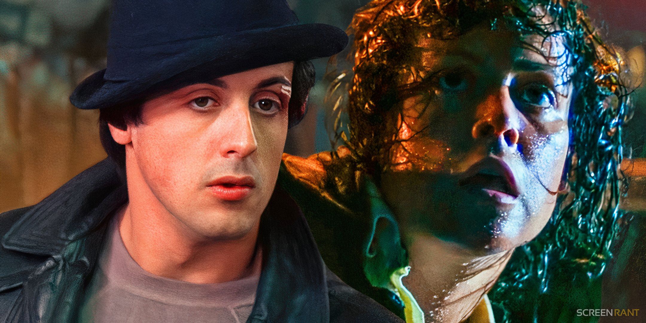 Sylvester Stallone as Rocky and Sigourney Weaver as Ripely in Alien.
