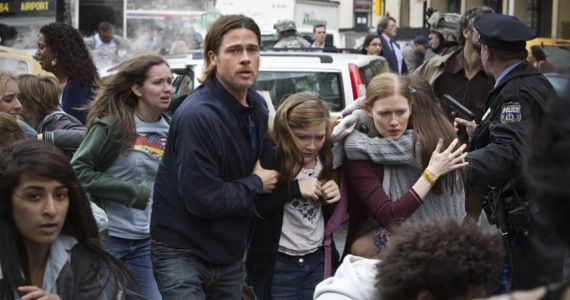 Brad Pitt and his family in World War Z