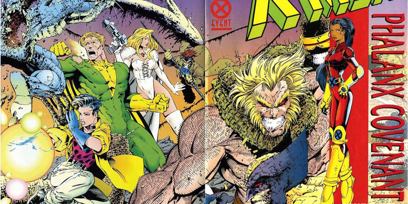 Sabretooth and the X-Men fight the Phalanx from The Phalanx Covenant comic book