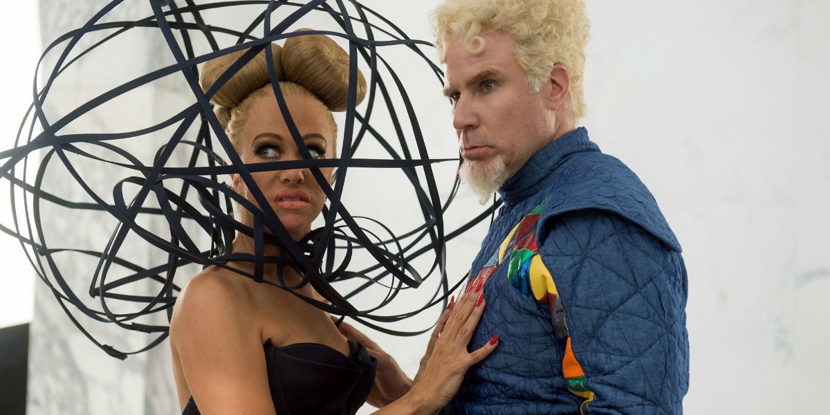 Kristen Wiig and Will Ferrell in extravagant outfits in Zoolander 2