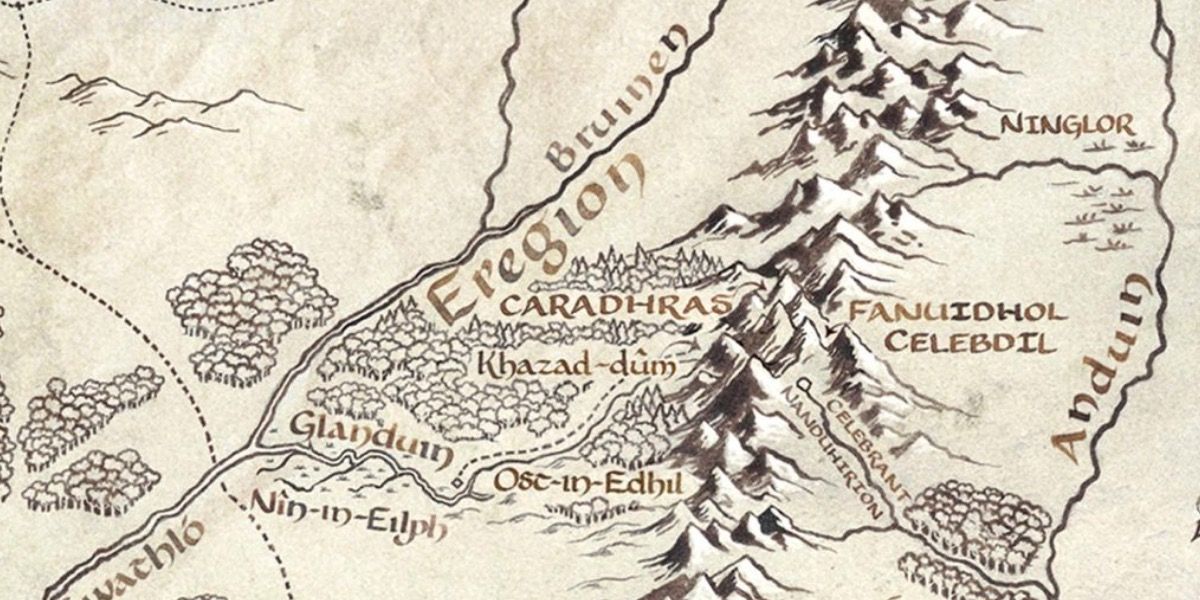 Mapa da Terra Média mostrando Eregion