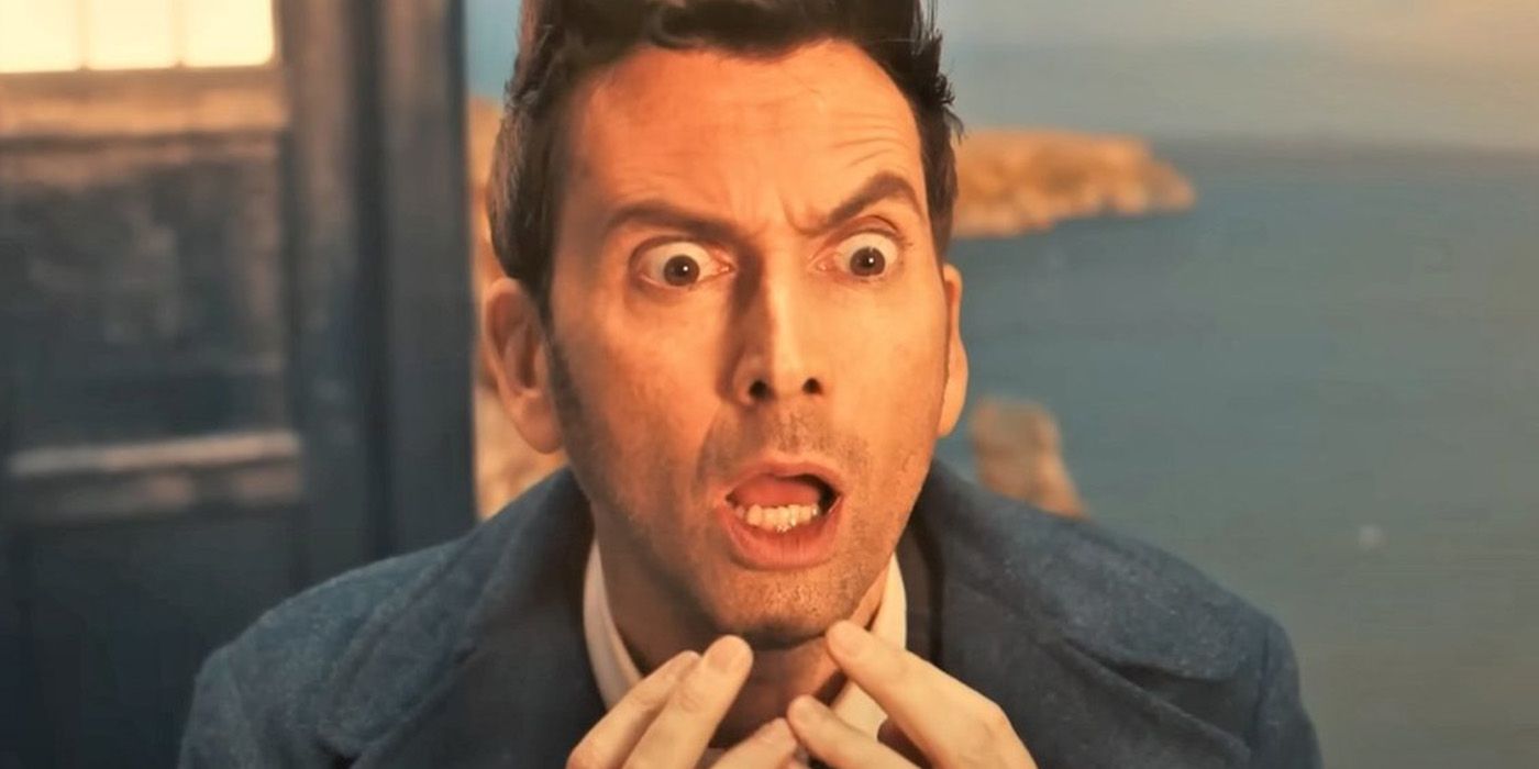 David Tennant as the Fourteenth Doctor looking shocked in Doctor Who