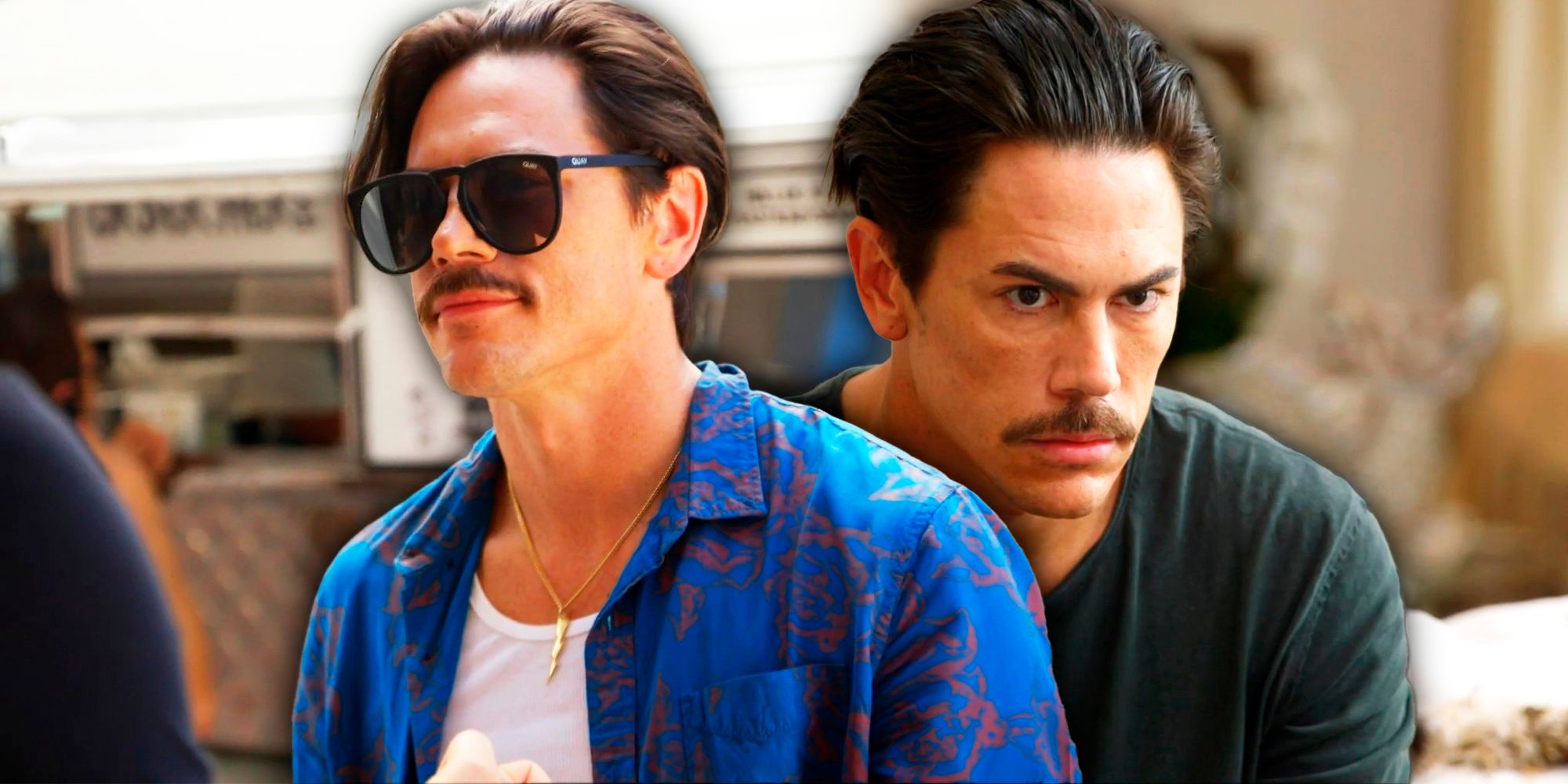 Montage of Tom Sandoval from Vanderpump Rules with sunglasses off and on - Tom Sandoval Claims Ariana Isn’t Acting In “Good Faith”