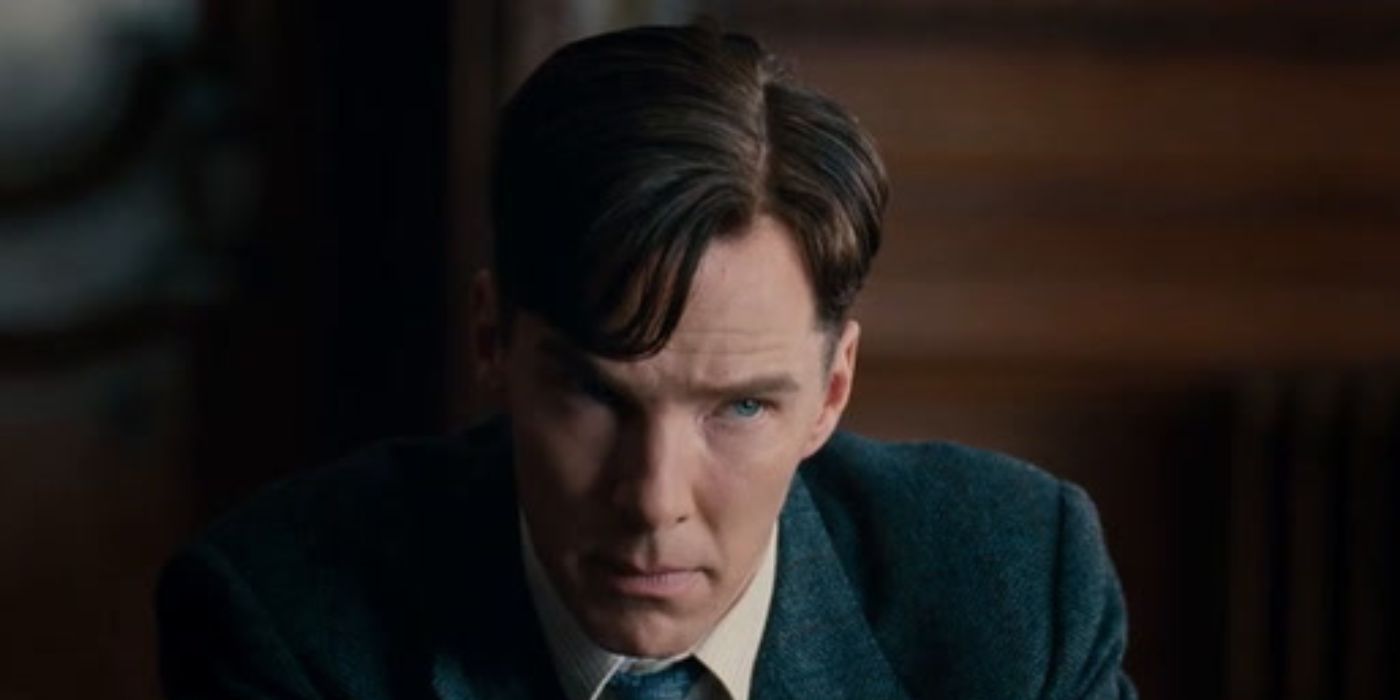 Benedict Cumberbatch as Alan Turing looking intently at something in The Imitation Game