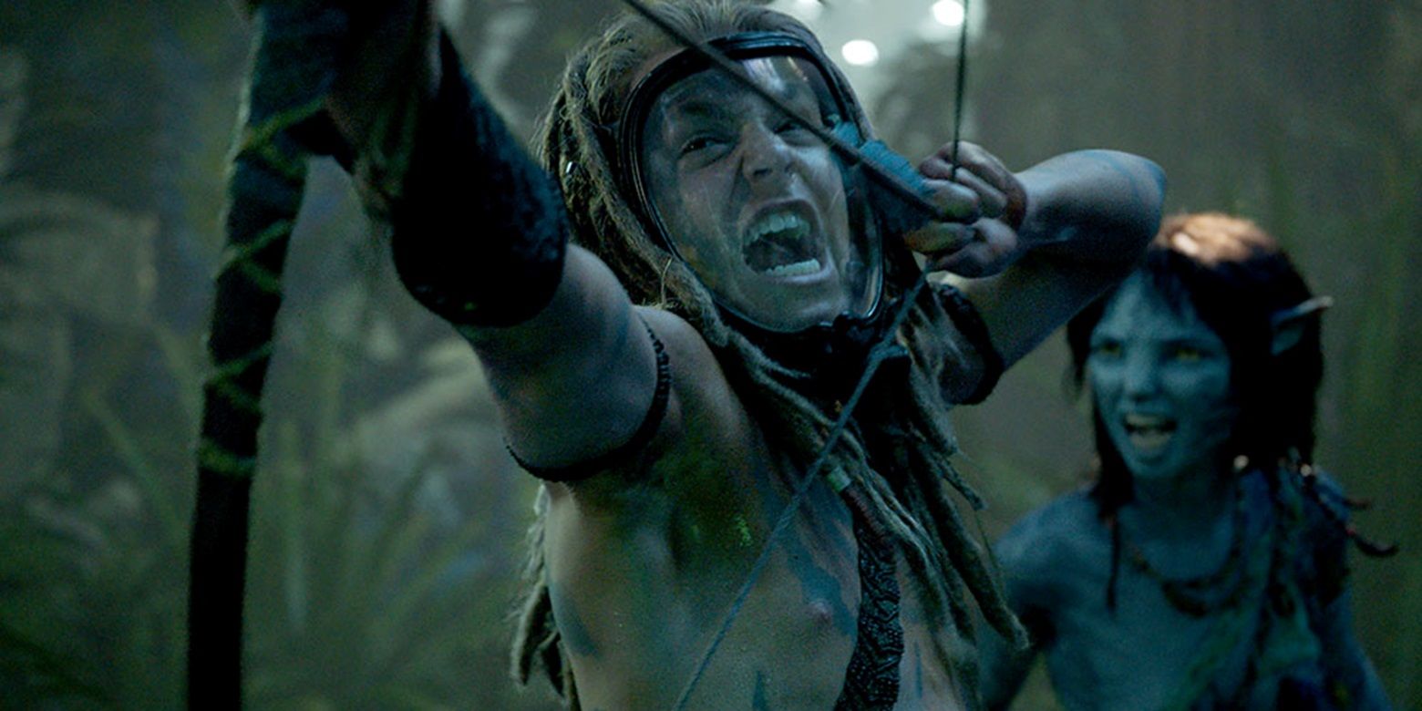 Jack Champion as Spider using a bow in Avatar: The Way of Water