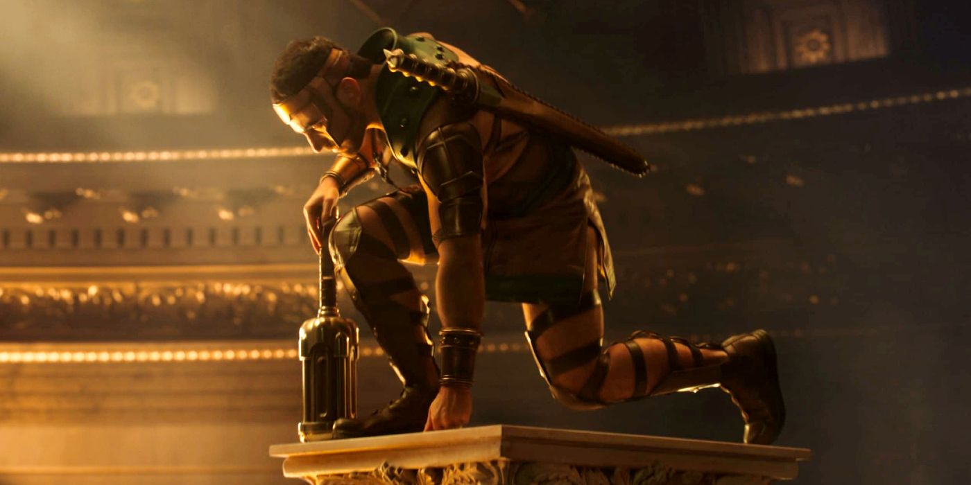 Brett Golstein como Hércules se ajoelha na cena de créditos de Thor Love e Thunder Post