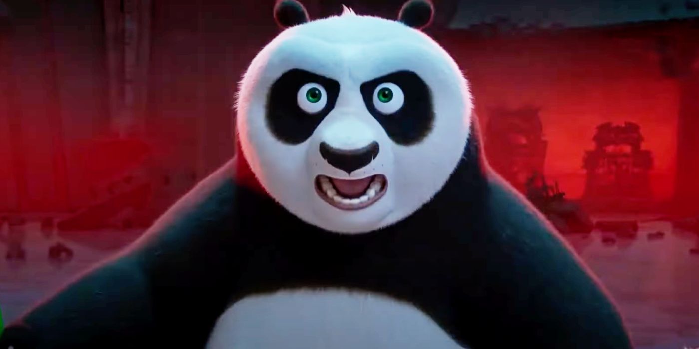 Po looking surprised in Kung Fu Panda 4.