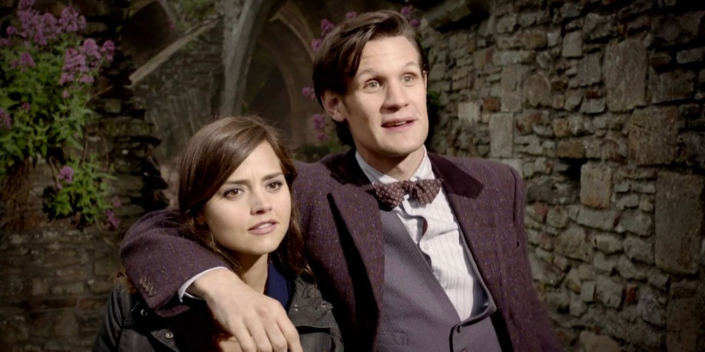 The Eleventh Doctor (Matt Smith) puts his arm around Clara (Jenna Coleman) in the Doctor Who episode Hide
