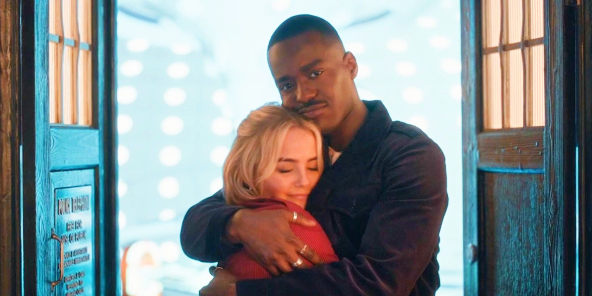 Millie Gibson and Ncuti Gatwa as Ruby Sunday and the Fifteenth Doctor hugging in Doctor Who