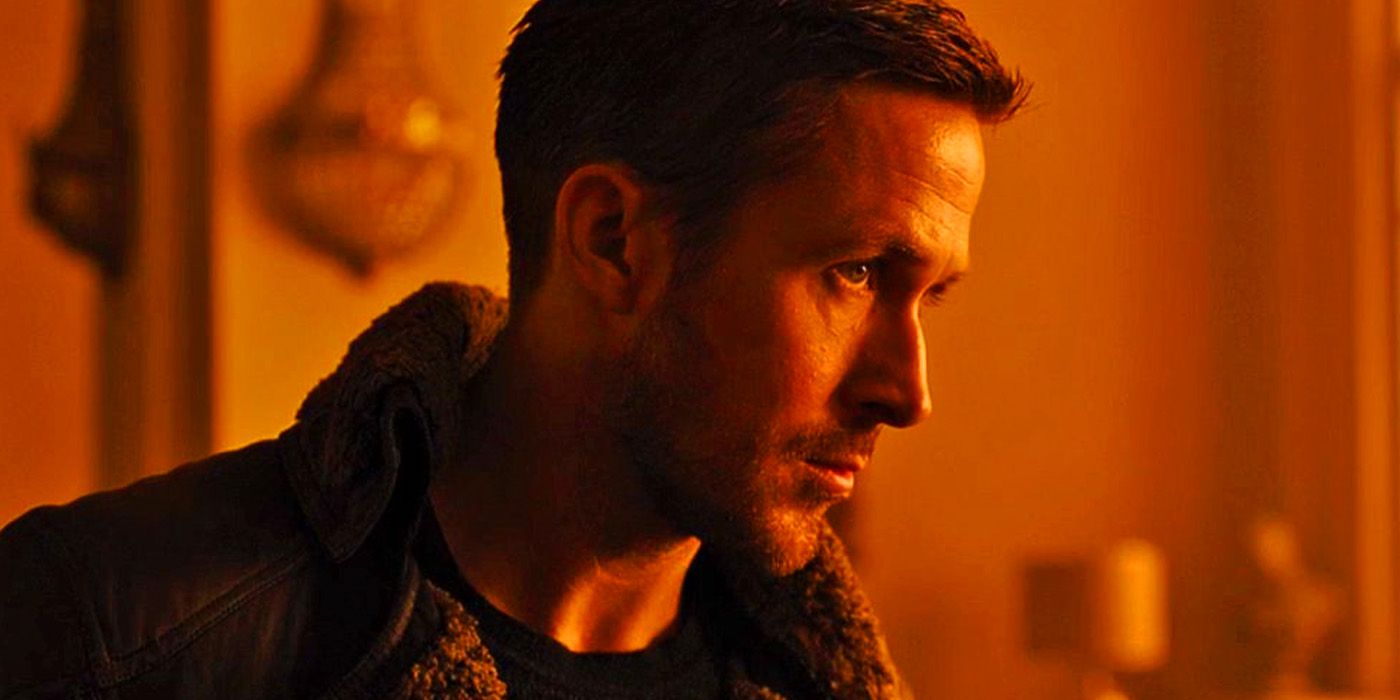 Ryan Gosling as K looking worried in Blade Runner 2049